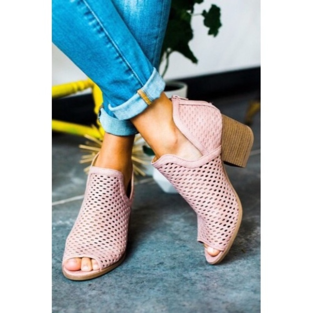 Blush Peep Toe Cutout Ankle Booties